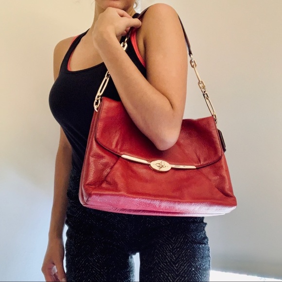 Authentic COACH Leather Bag Red & Gold Purse - Picture 2 of 8